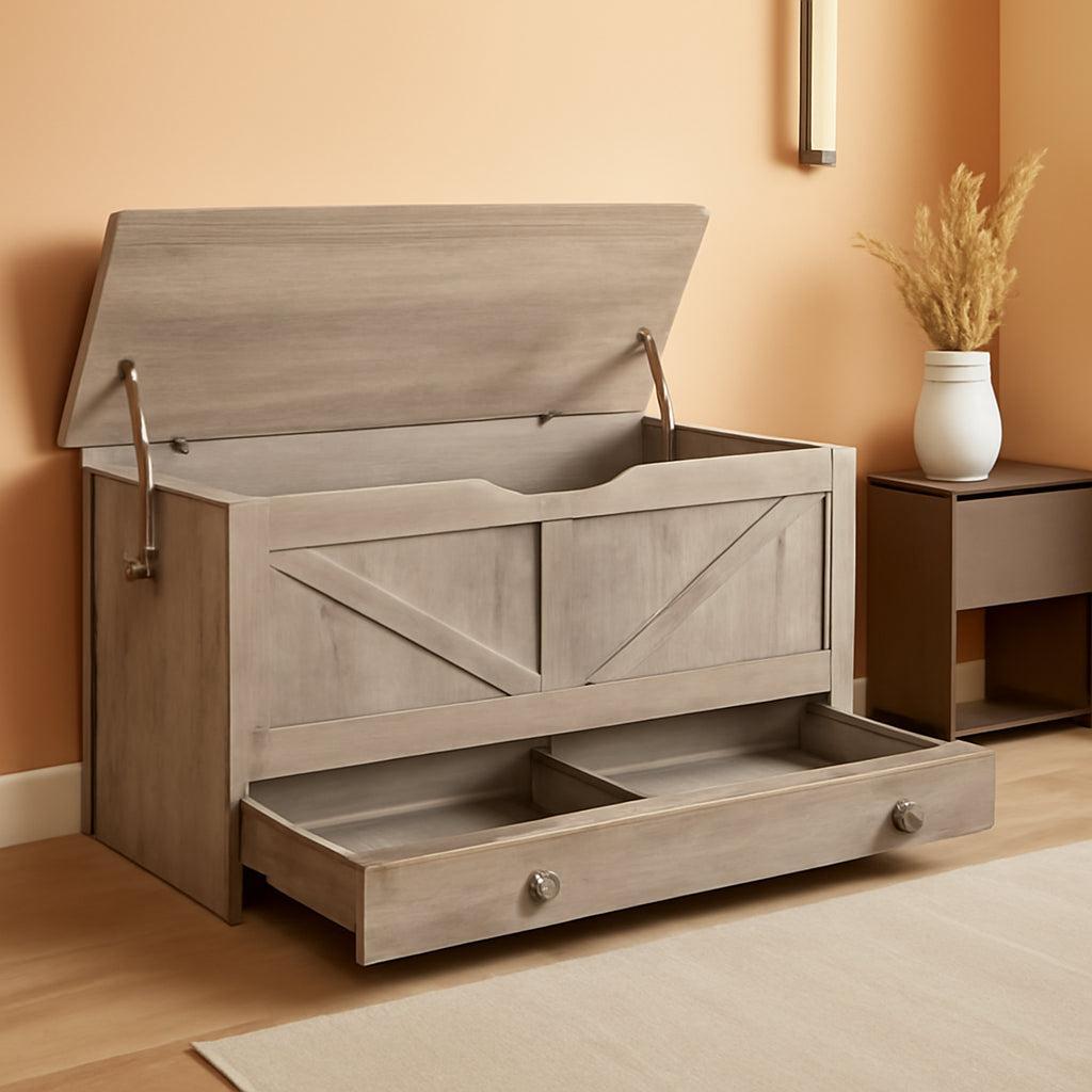 Greige Premium Quality Solid Wood Storage Bench Toy Chest-0