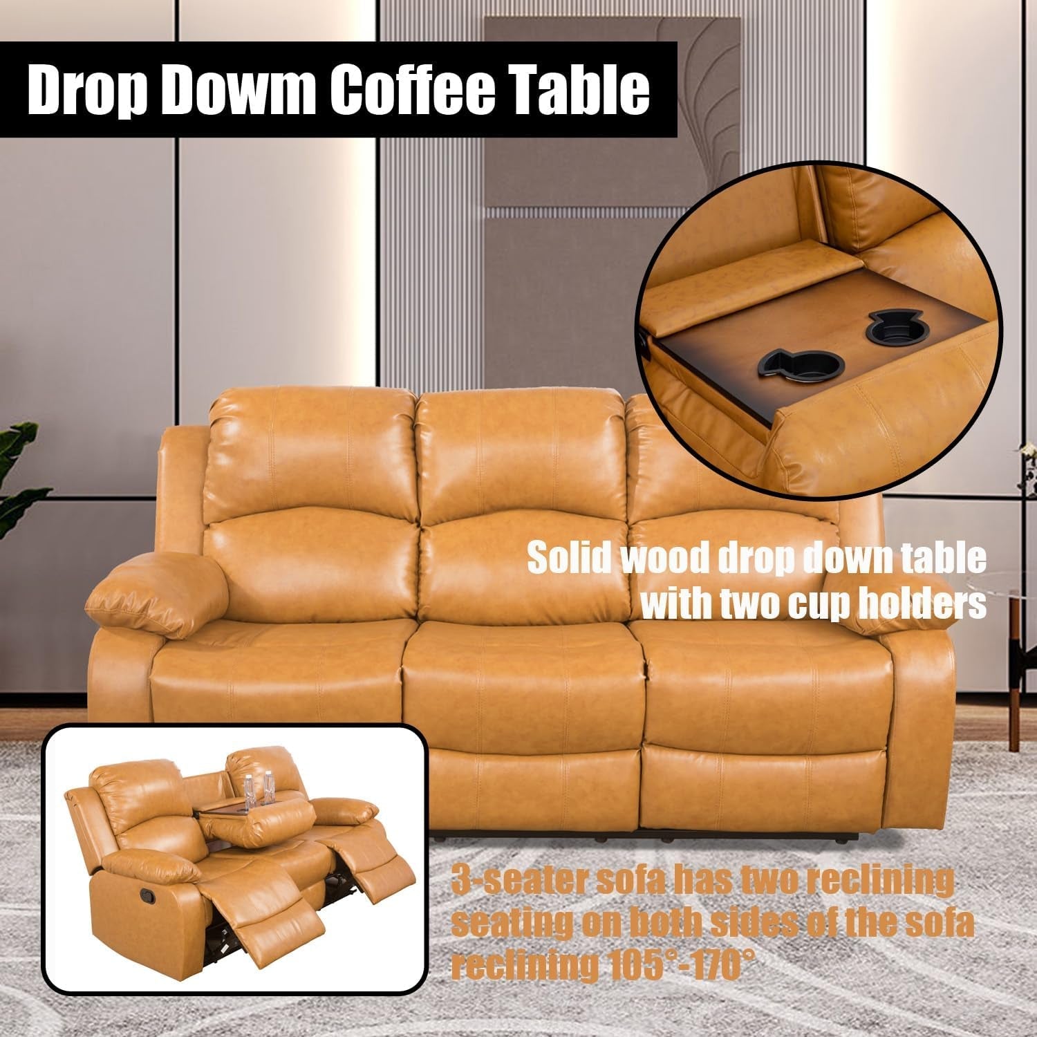 Ginger Faux Leather Reclining Sofa and Loveseat Set-2