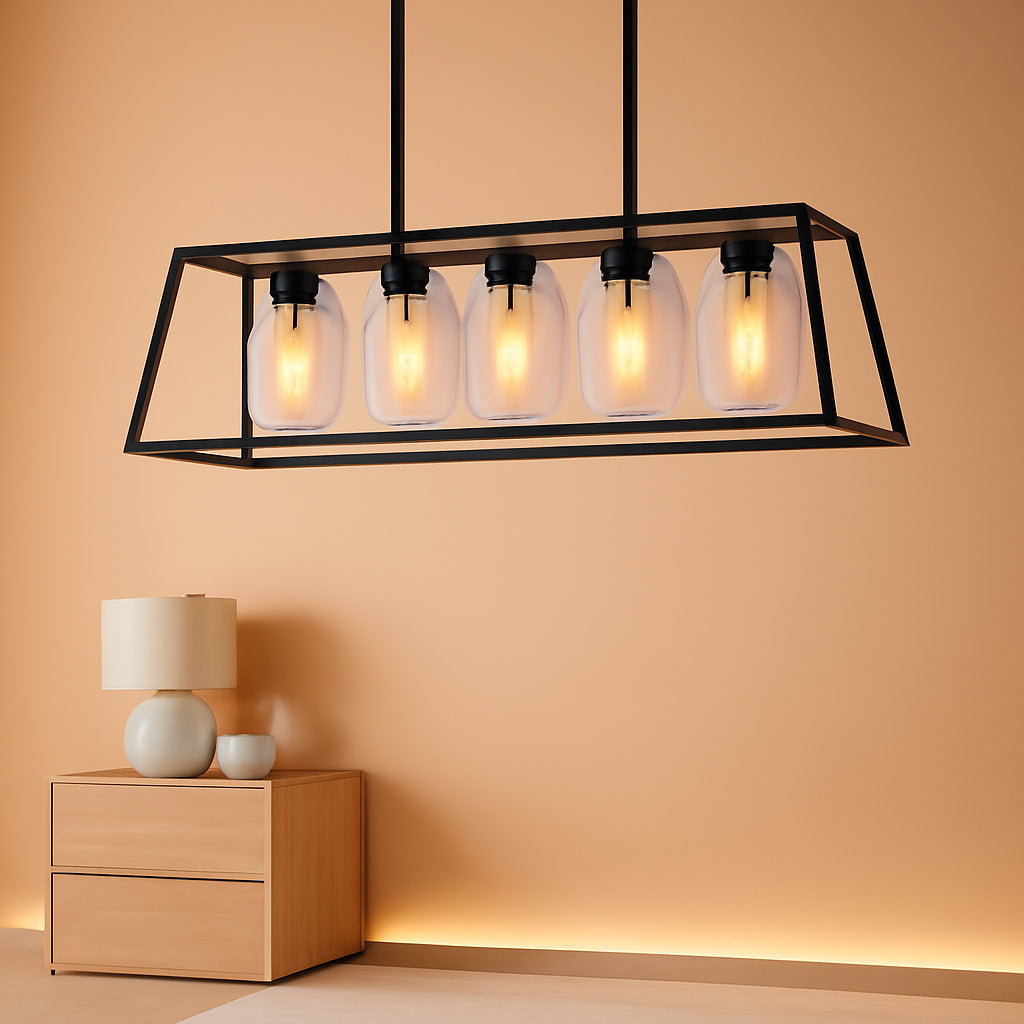 Black Farmhouse Linear Chandelier 4 Light For Dining Room-0