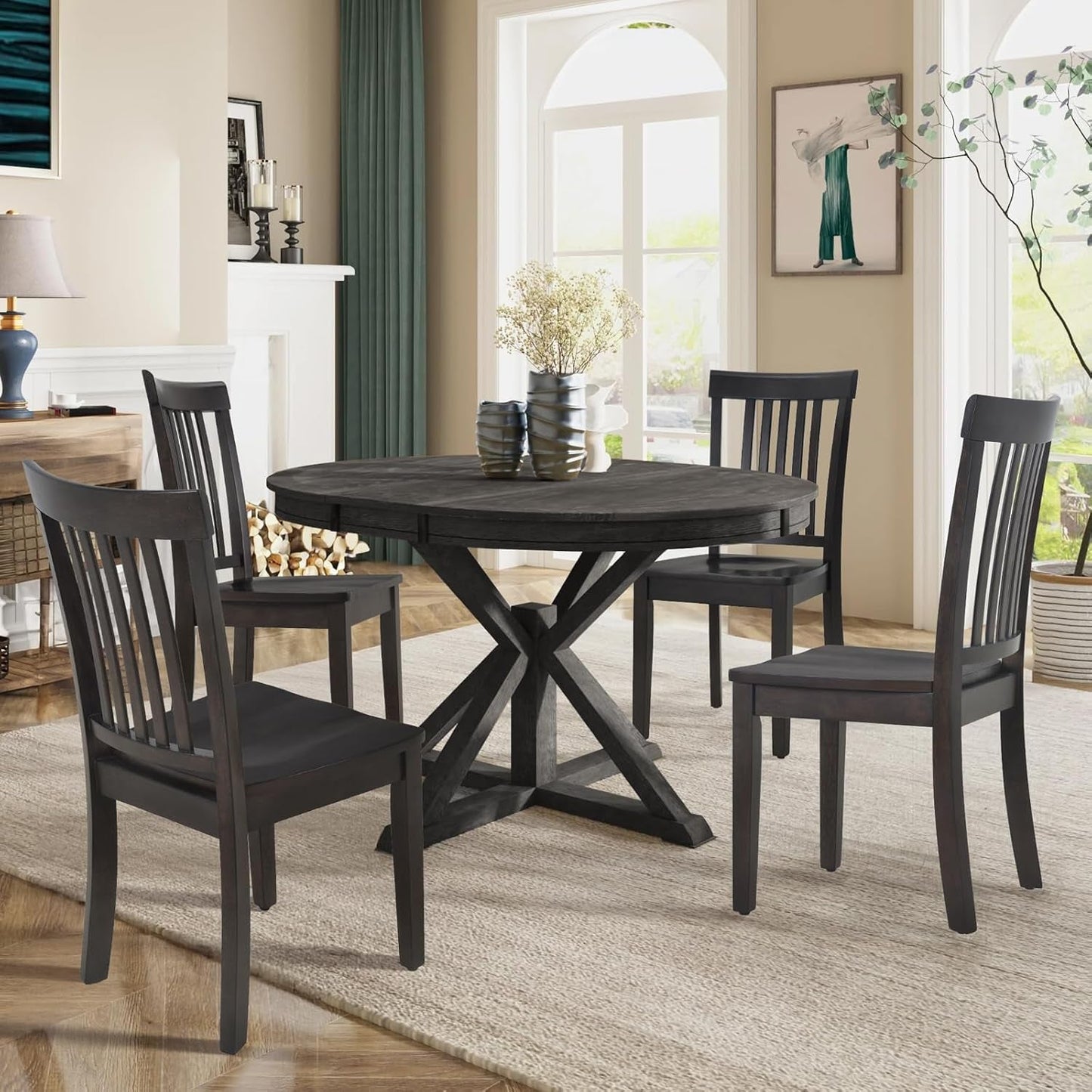Wooden Windsor Dining Chairs Set Of 6 Dark Brown With Spindle Back-1