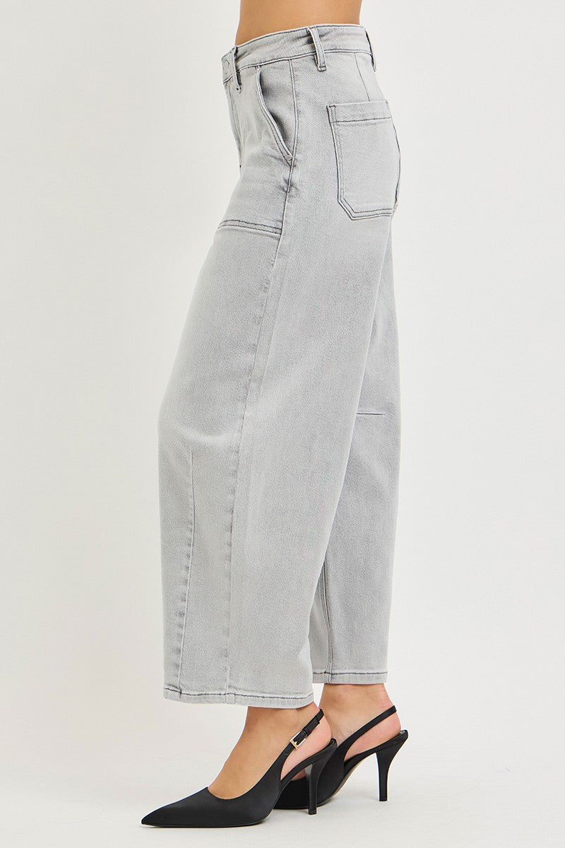 RISEN Light Grey Slouchy Barrel Crop Jeans