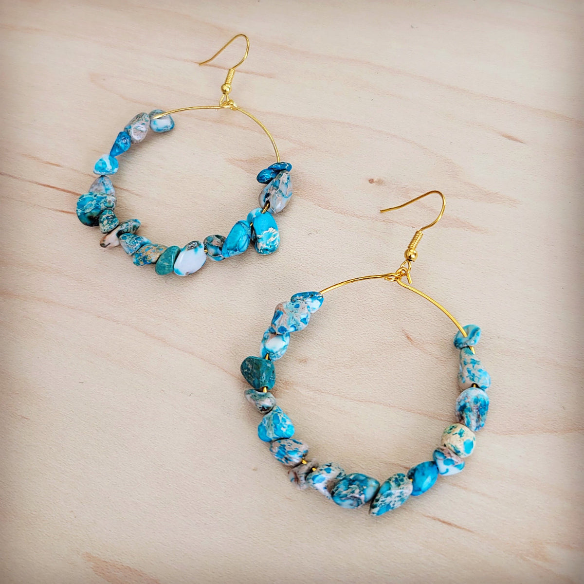 Beaded Hoop Earrings- Genuine Regalite Jasper-1