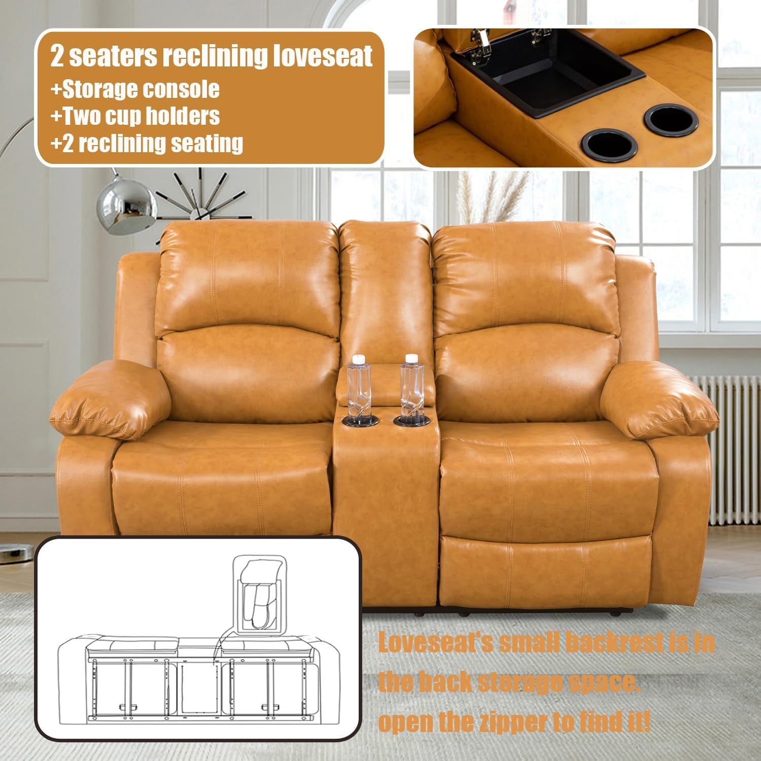 Ginger Faux Leather Reclining Sofa and Loveseat Set-3
