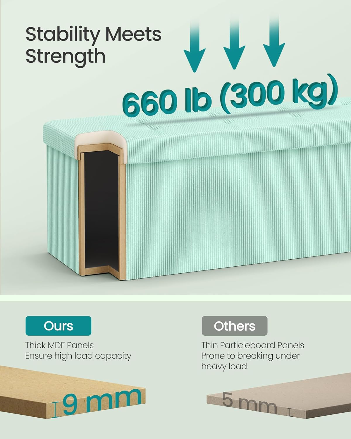 Moon light Green Foldable Storage Ottoman Bench Room-4