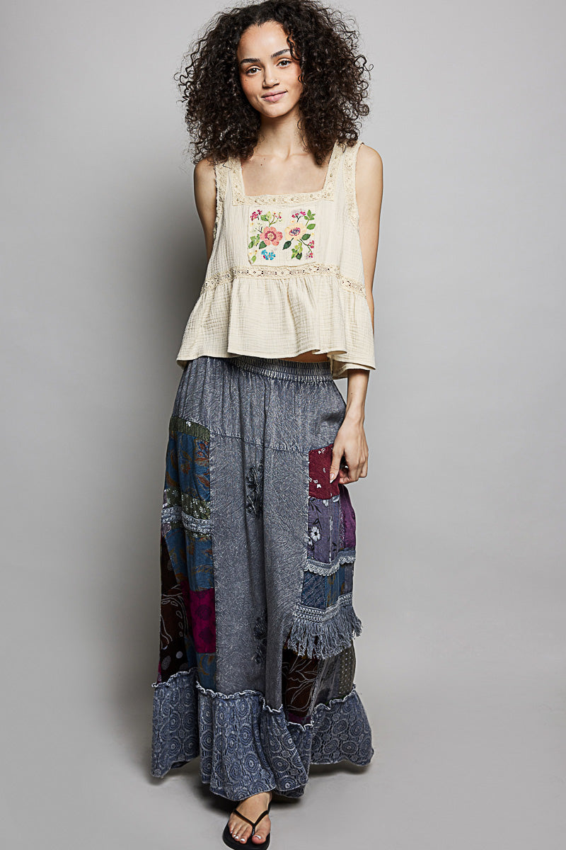 Effortless Elegance Patchwork Embroidered Ruffled Skirt
