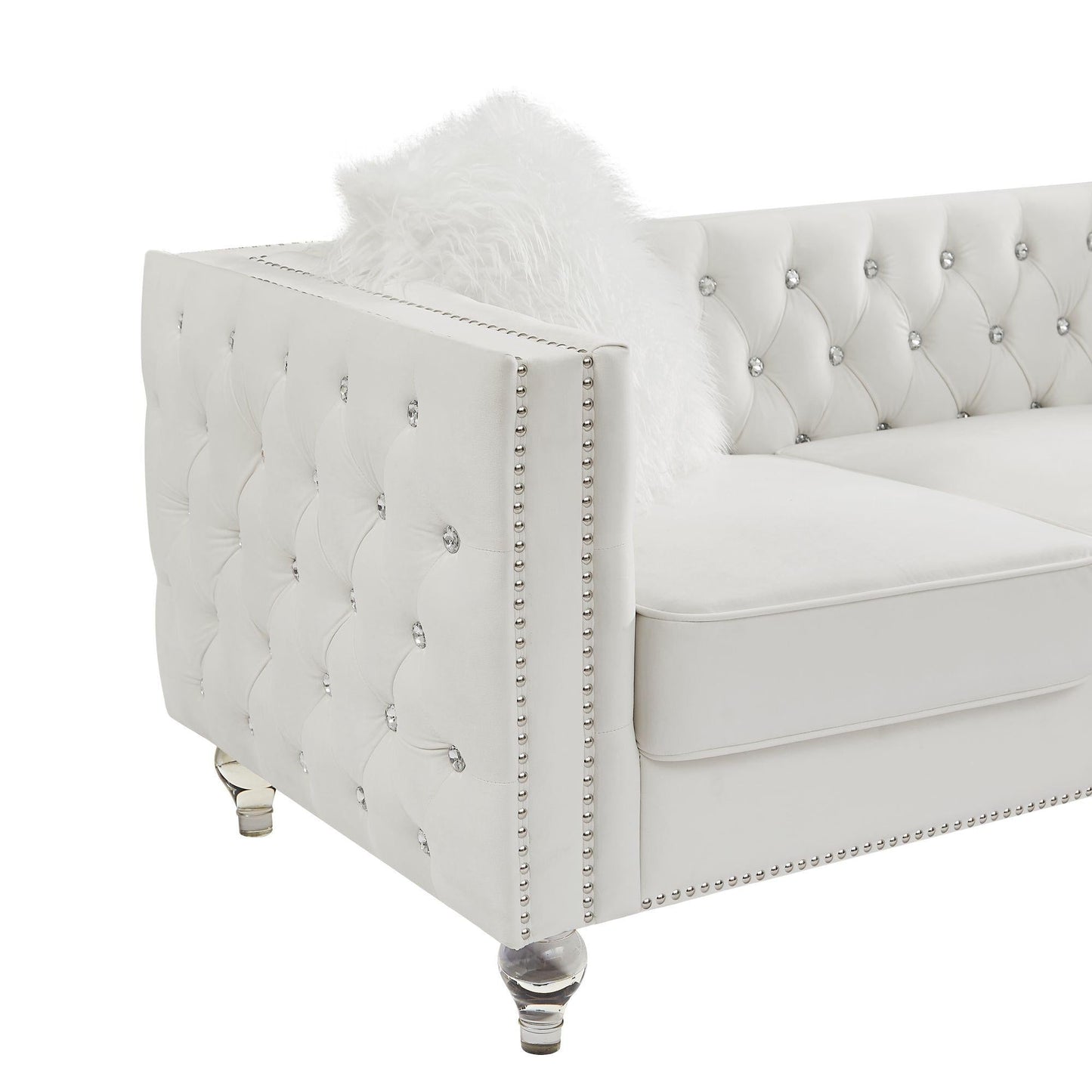 Velvet Upholstery Tufted Sofa Crystal Feet Removable Cushion