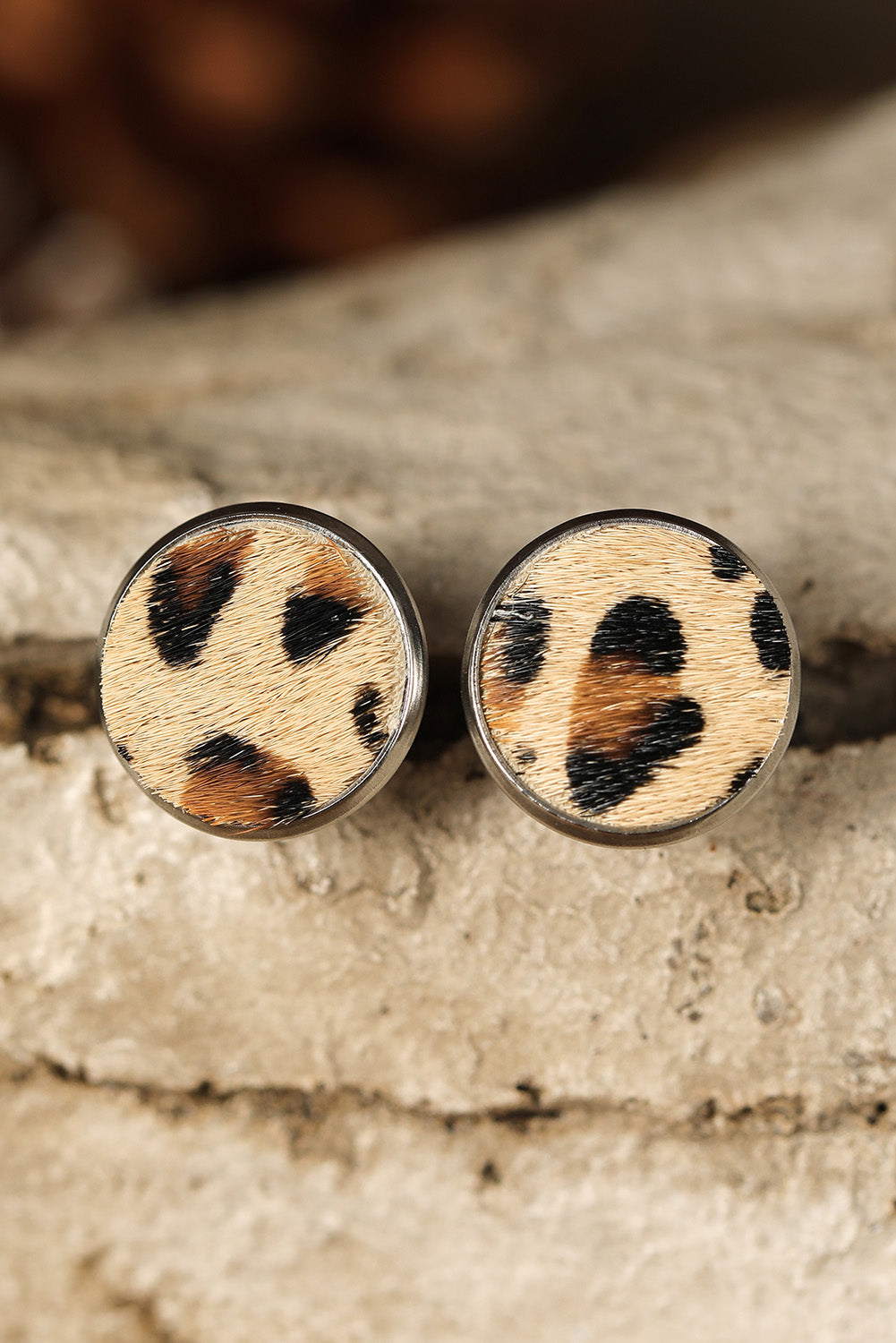 Brown Leopard Studded Earrings-1