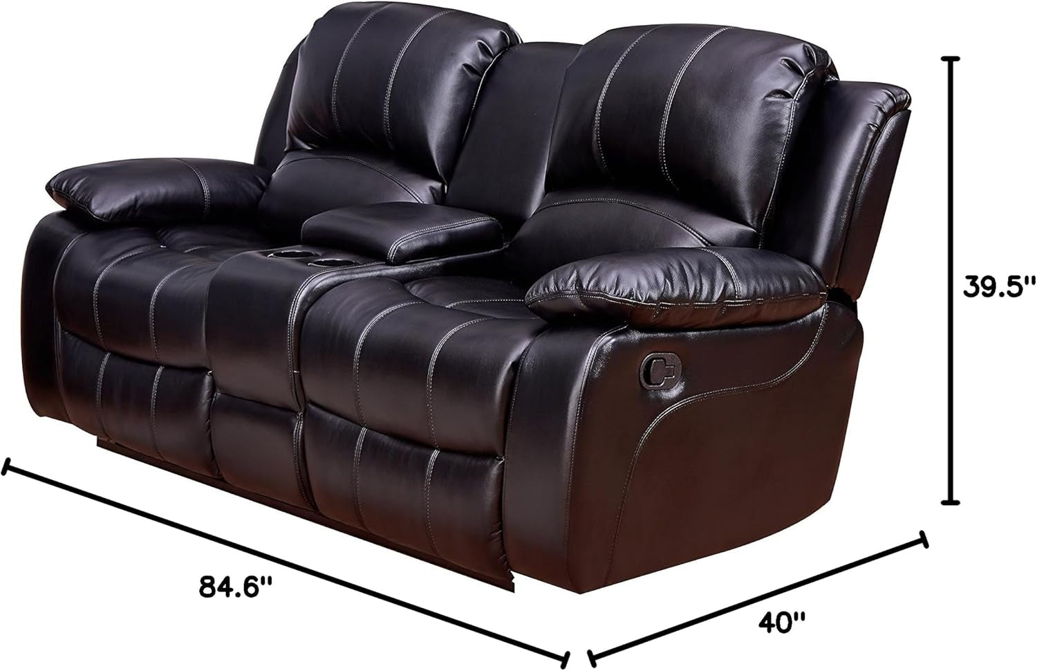 2Piece Bonded Leather Recliner Sofa And Loveseat Set Black 8018 With Pocket Coil Cushions-1