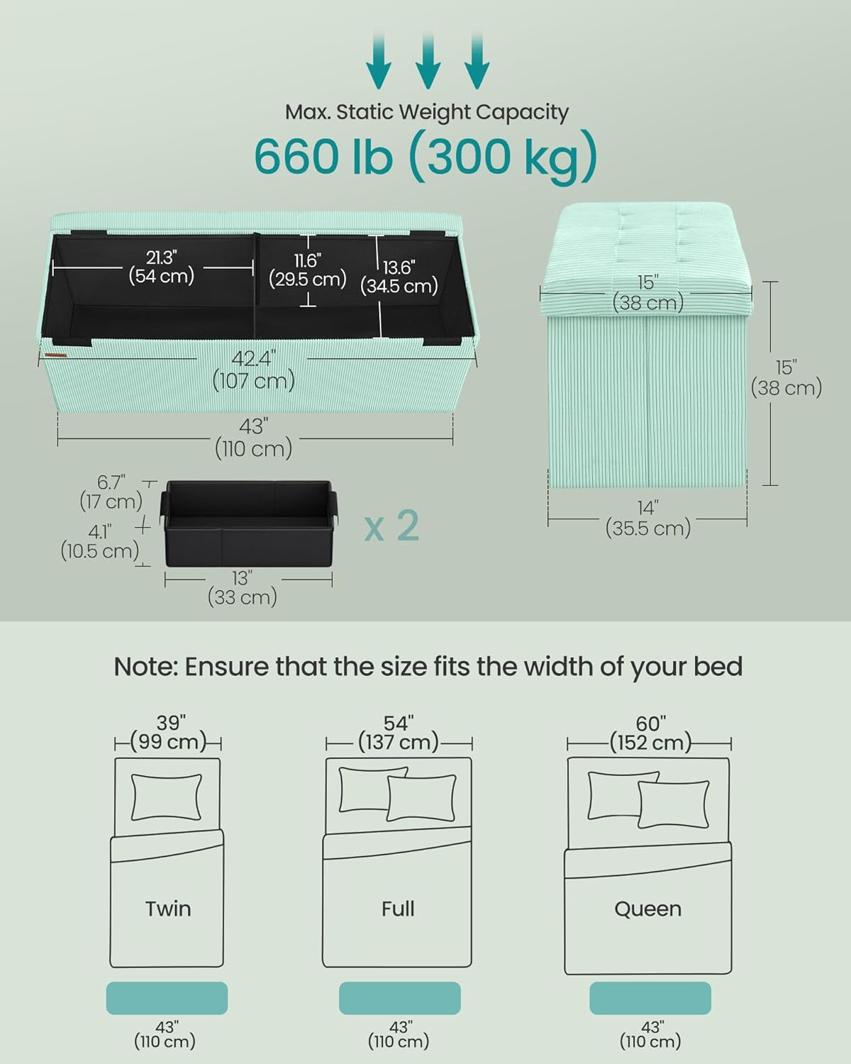 Moon light Green Foldable Storage Ottoman Bench Room-2