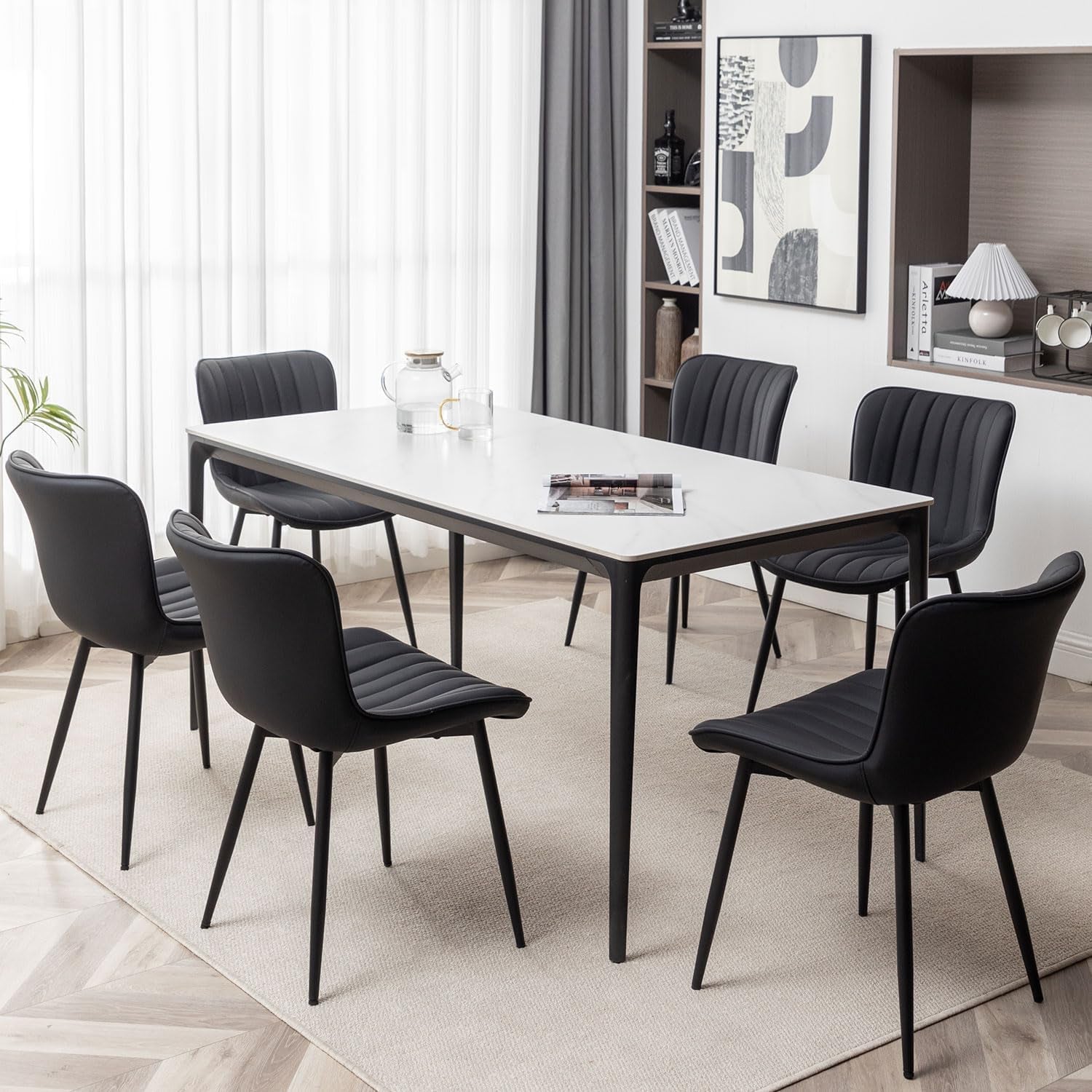 Black Leather Upholstered Dining Chairs Metal Legs-1