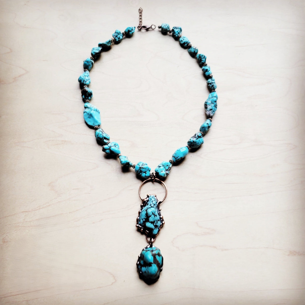 Blue Turquoise Necklace w/ Soldered Turquoise Pendant-3