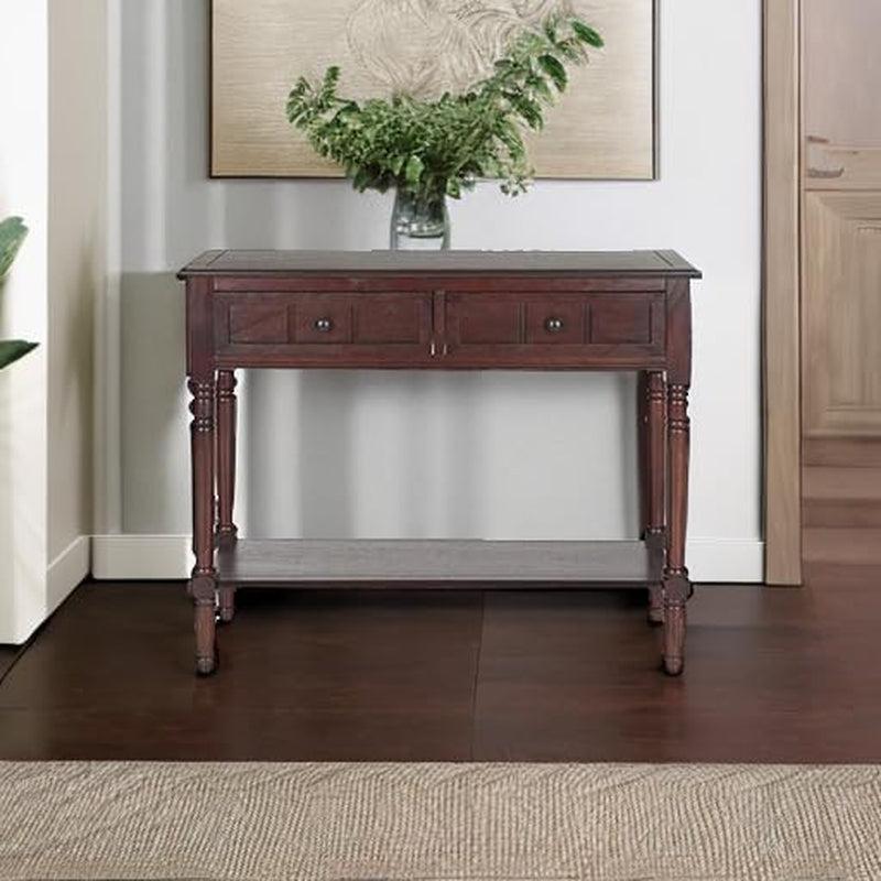 Dark Cherry Two Drawer Console Table Solid Pine Wood Finish-4