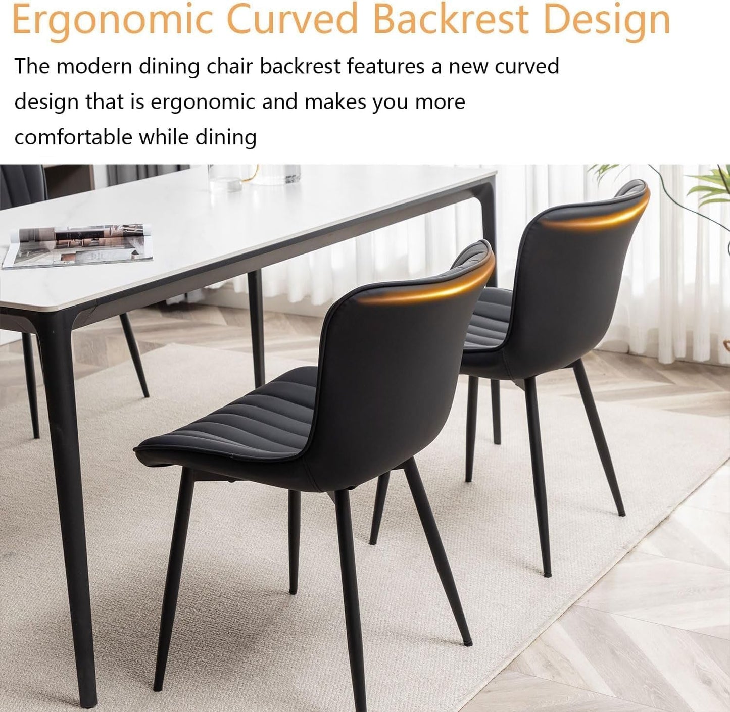 Black Leather Upholstered Dining Chairs Metal Legs-4