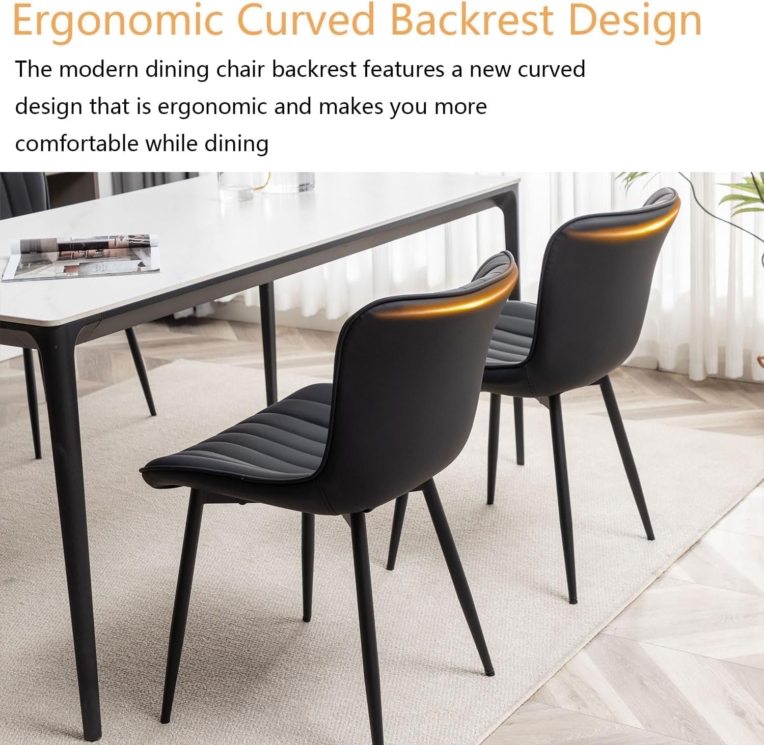 Black Leather Upholstered Dining Chairs Metal Legs-4
