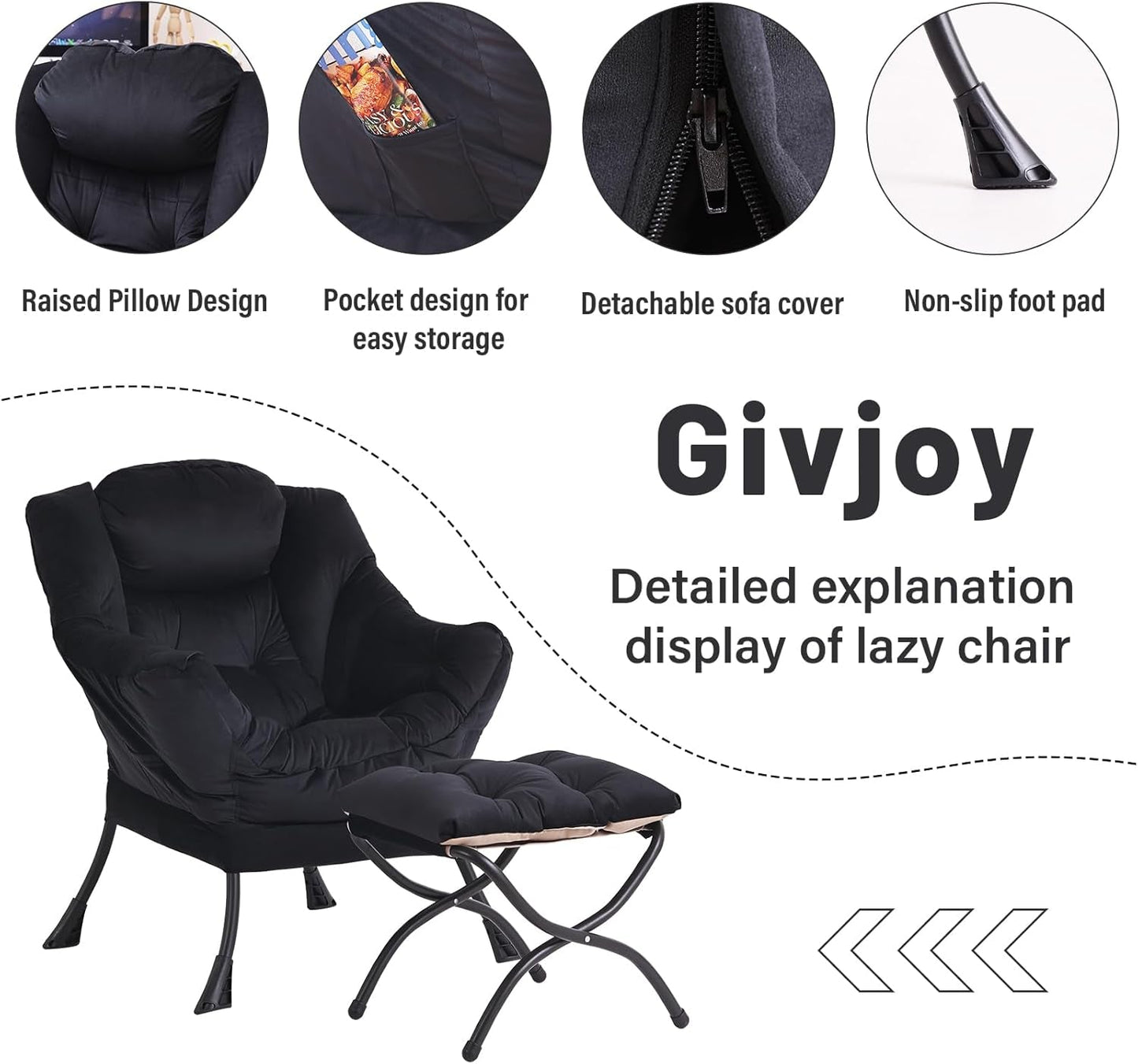 Large Upholstered Lounge Chair With Ottoman And Armrests-3