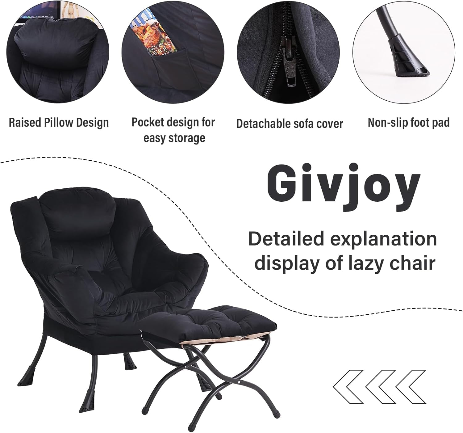 Large Upholstered Lounge Chair With Ottoman And Armrests-3