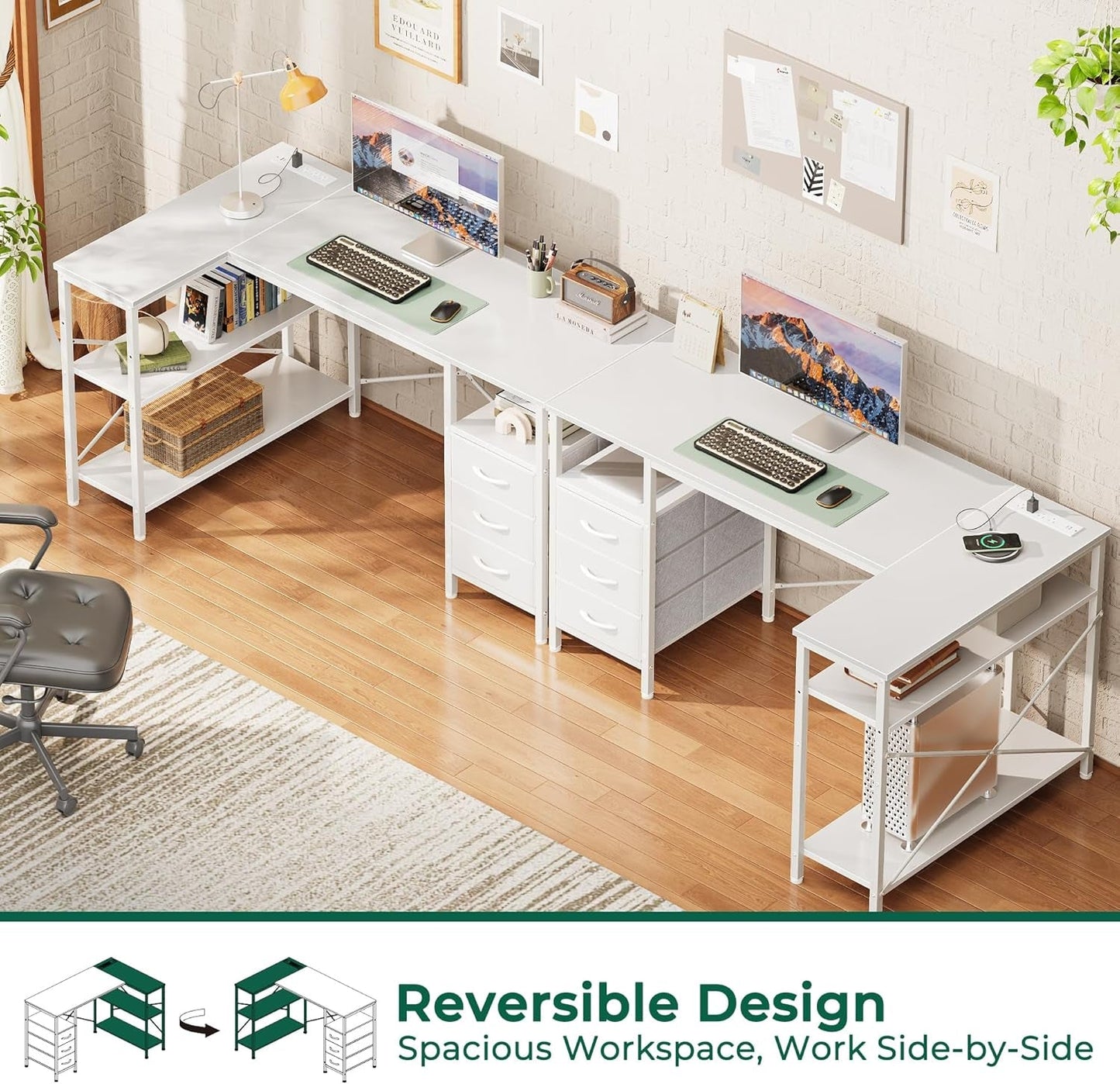 47 Inch L Shaped Desk With Power Outlets For Home Office-3