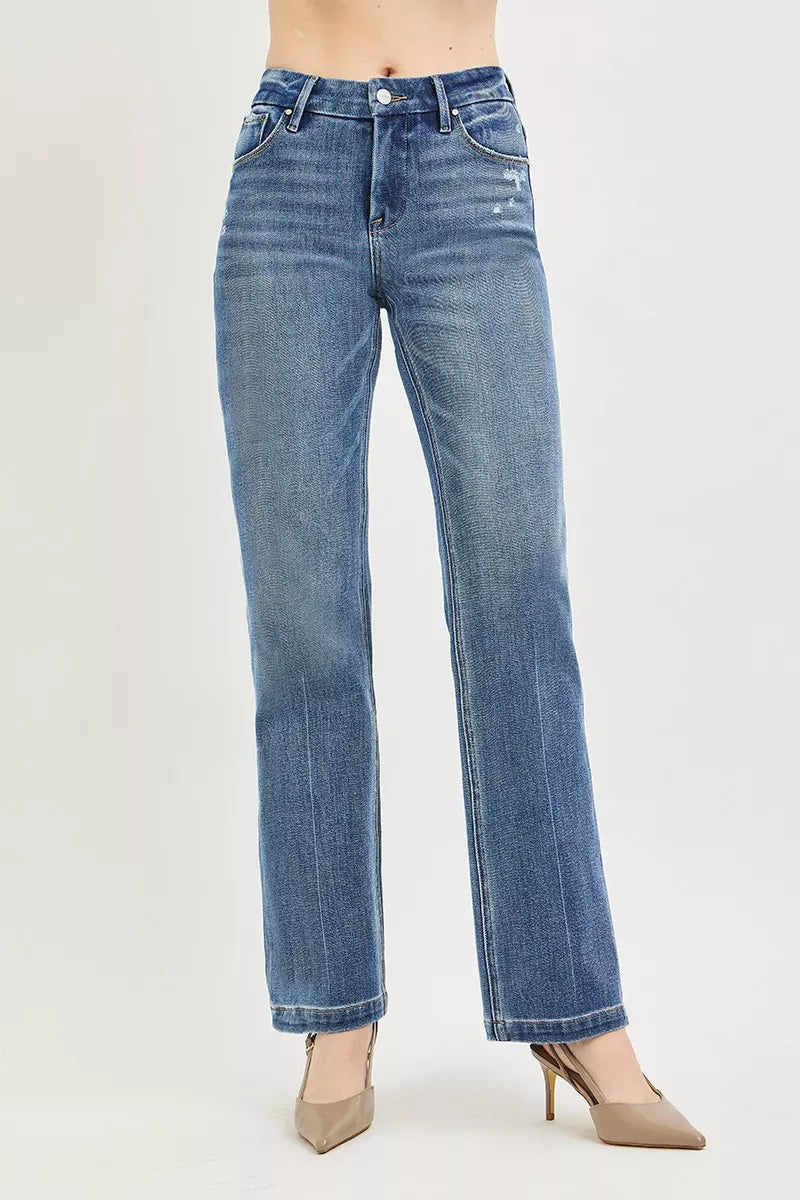 RISEN Tummy Control Stretch Mid Rise Straight Crease Line