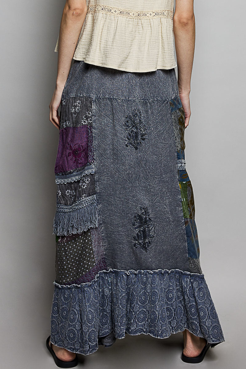 Effortless Elegance Patchwork Embroidered Ruffled Skirt