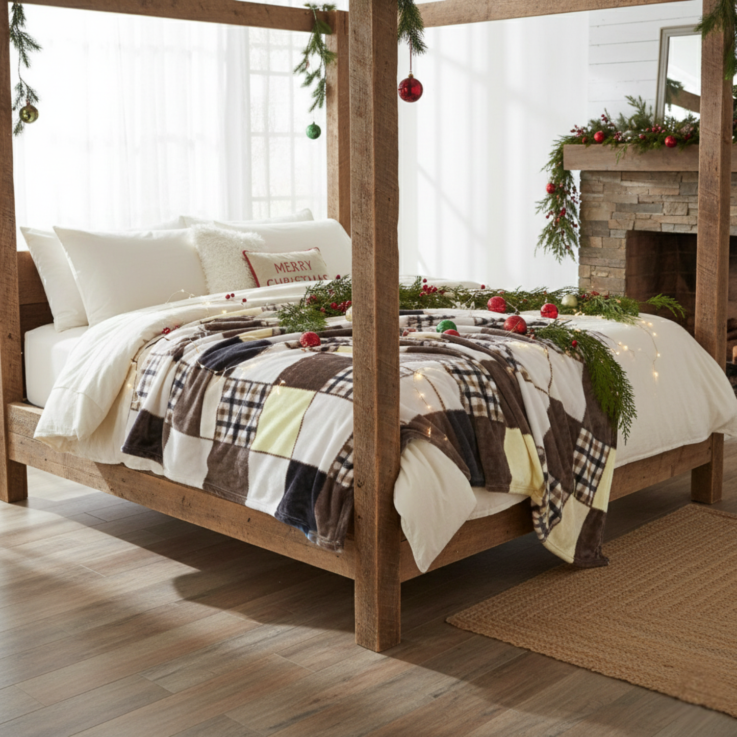 Tache Buttermilk Fall Yellow Brown Farmhouse Super Soft Plaid Patchwork Throw Blanket (4026)-2