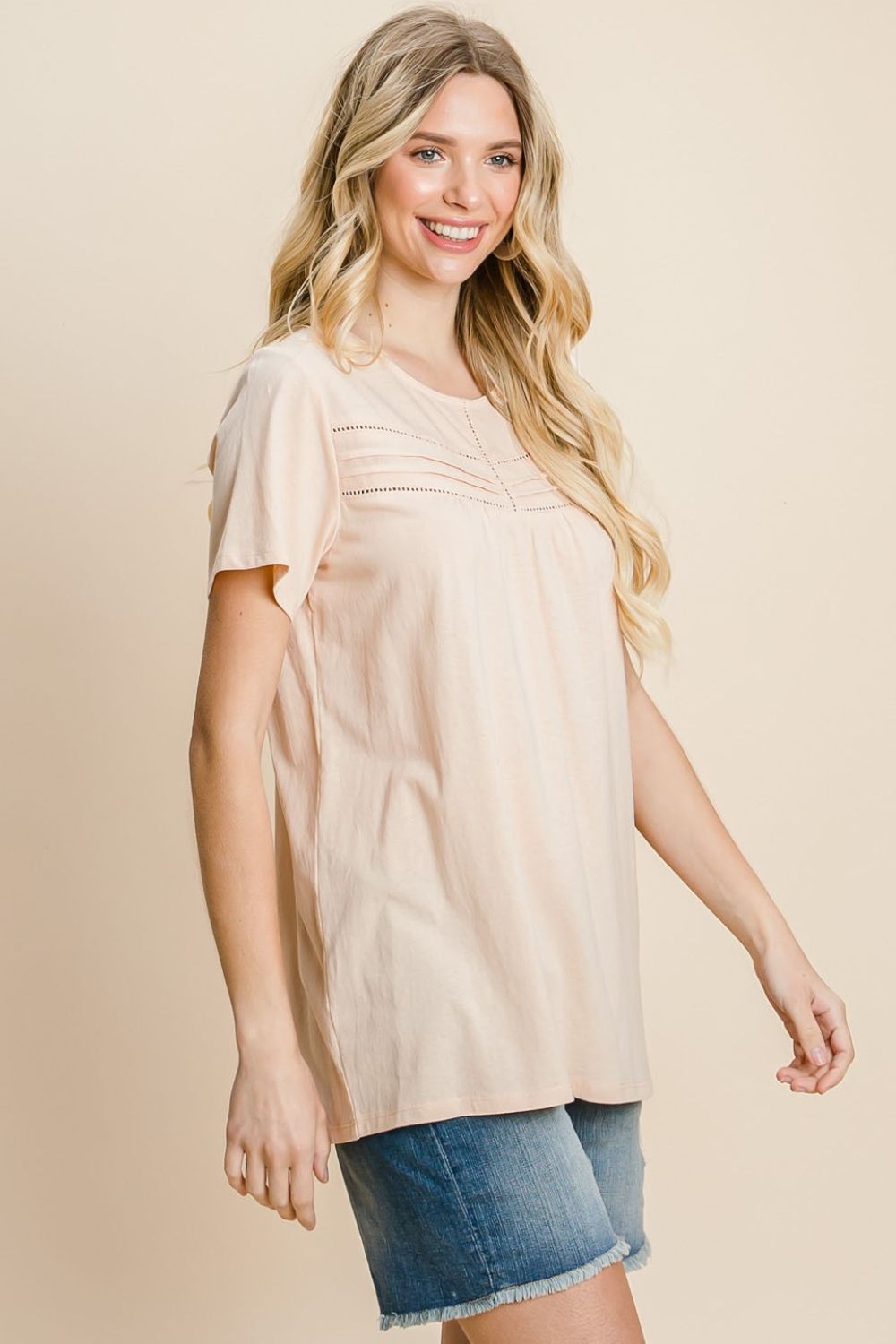 Cotton Bleu by Nu Label Eyelet Round Neck Short Sleeve T-Shirt-2