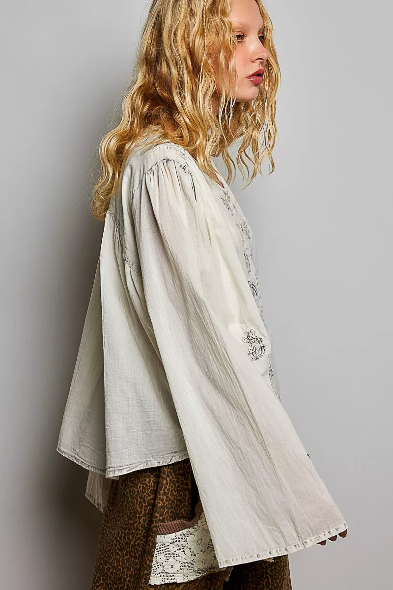 POL Embroidered Button Front Woven Shirt-1