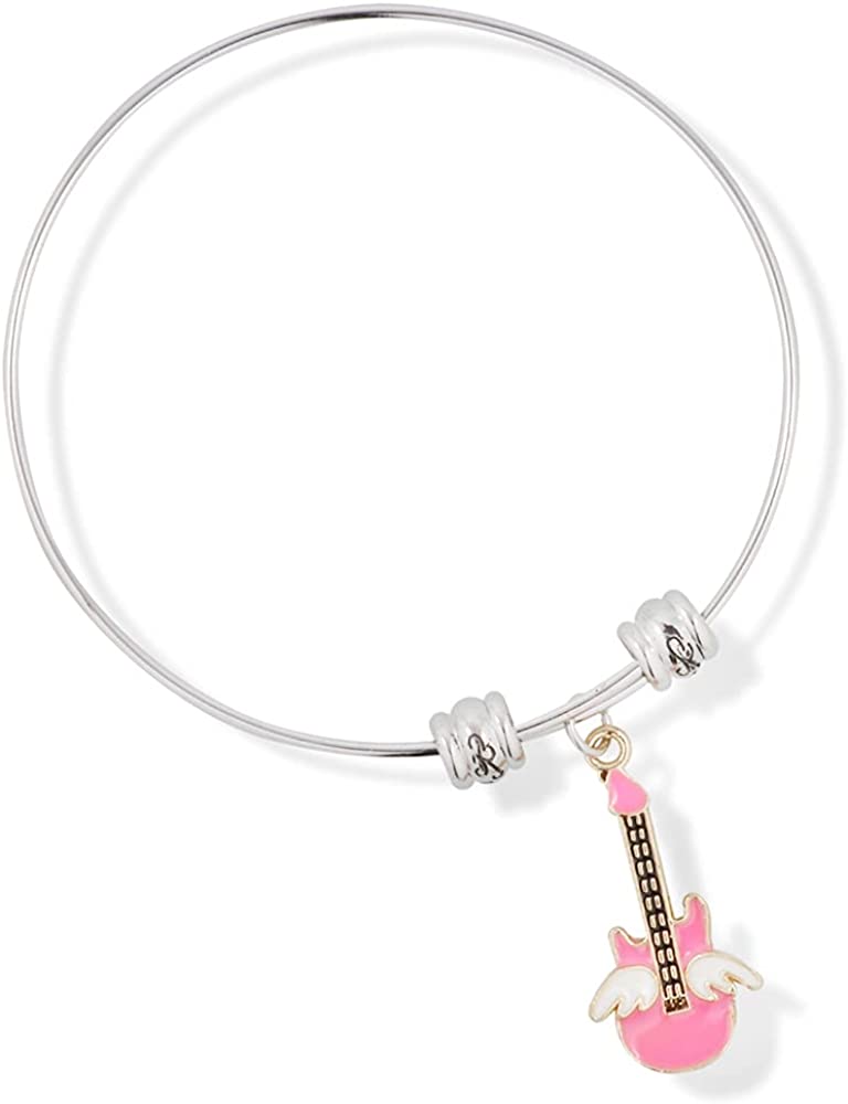 Guitar Pink with White Angel Wings Fancy Charm Bangle-0