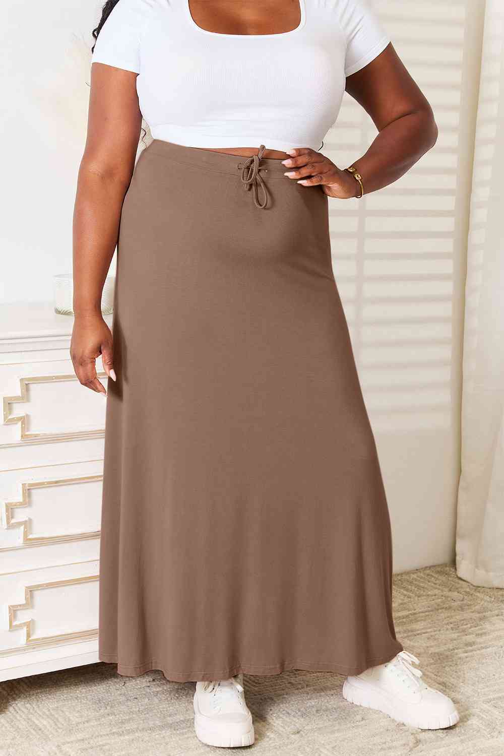 Soft Rayon Drawstring Maxi Skirt | Extended Sizes