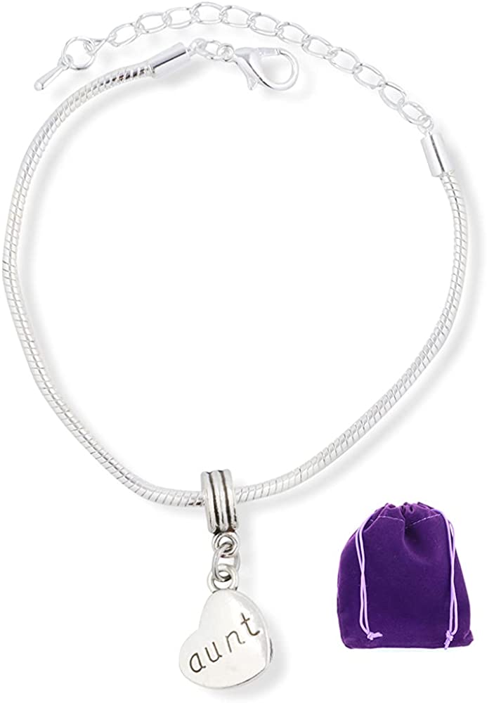 Aunt on a Heart Snake Chain Charm Bracelet-0