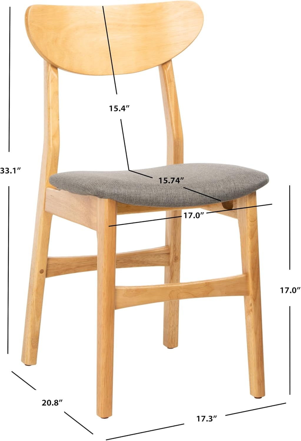 Dining Chair Set Of 2 With Grey Cushions And Natural Wood-2
