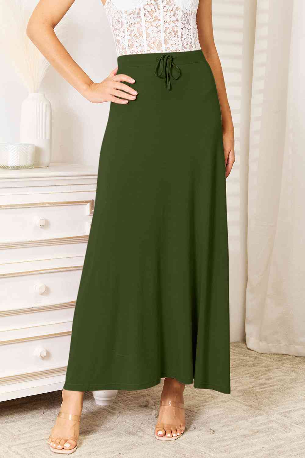Soft Rayon Drawstring Maxi Skirt | Extended Sizes