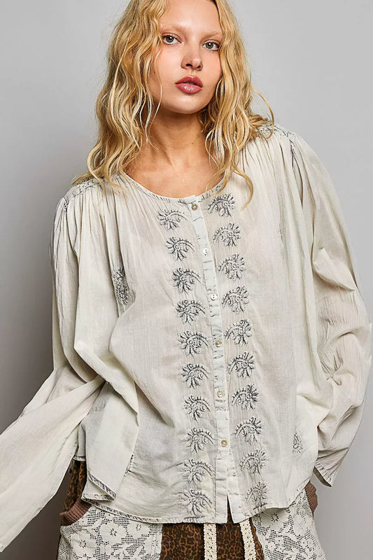 POL Embroidered Button Front Woven Shirt-0
