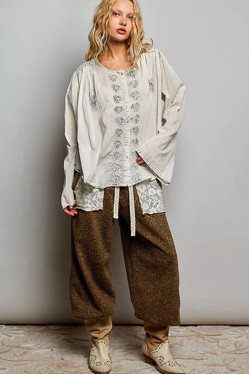 POL Embroidered Button Front Woven Shirt-4