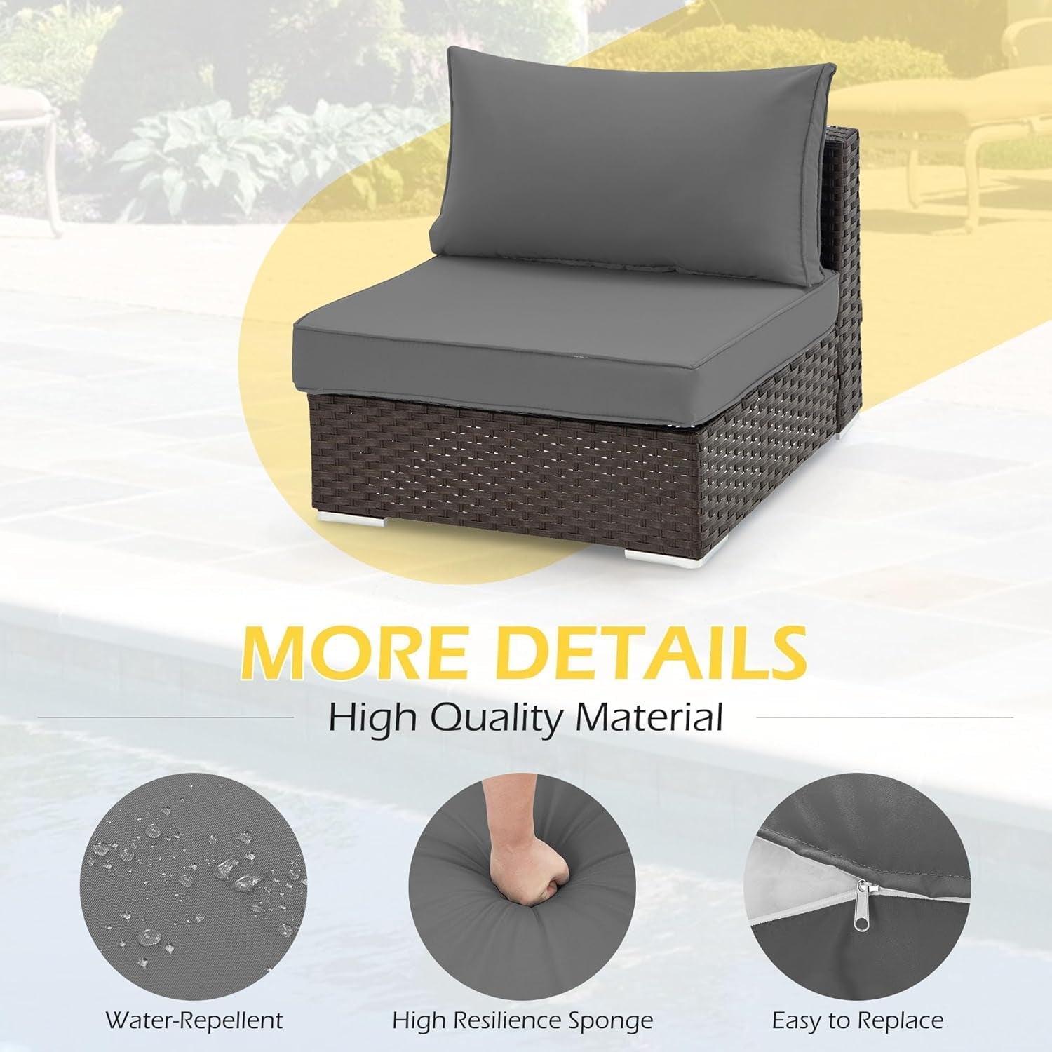 Outdoor Cushions 14 Piece Set Gray Water Repellent For 6 Seat Patio Sofa-4