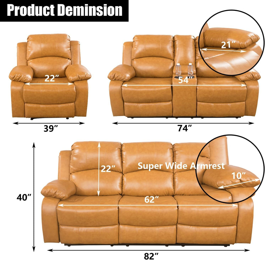 Ginger Faux Leather Reclining Sofa and Loveseat Set-1