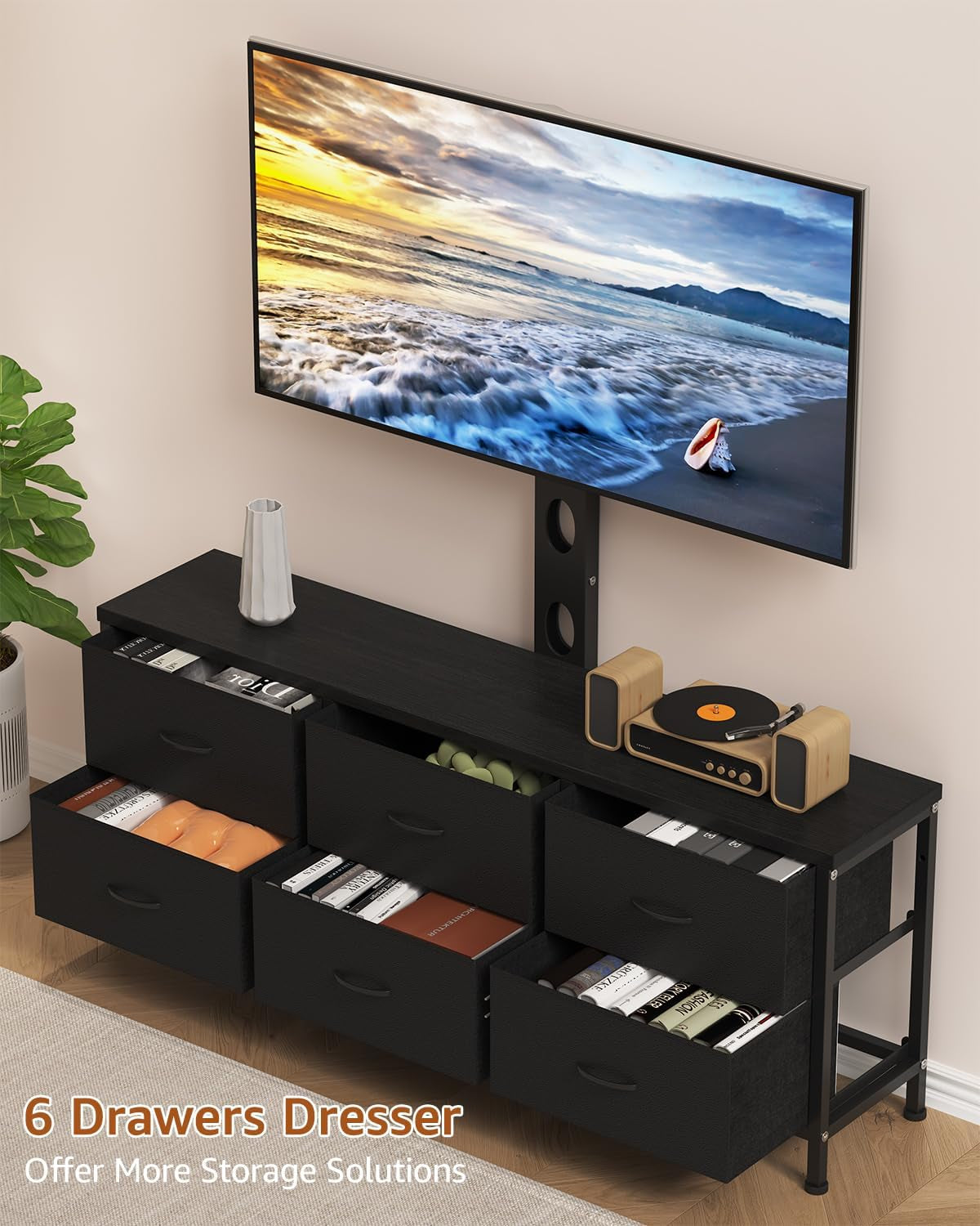 Black TV Entertainment Stand With Adjustable Mount-3