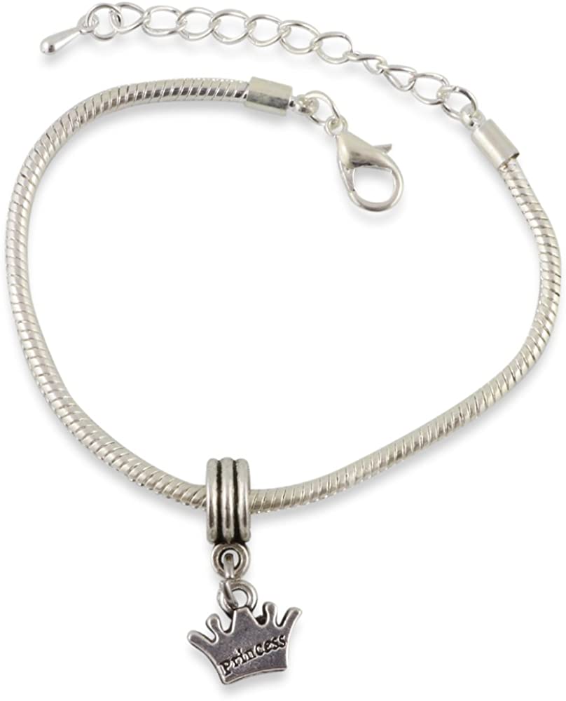 Emerald Park Jewelry Crown with Princess Text Snake Chain Charm Bracelet-0
