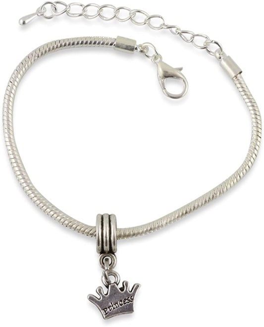 Emerald Park Jewelry Crown with Princess Text Snake Chain Charm Bracelet-0