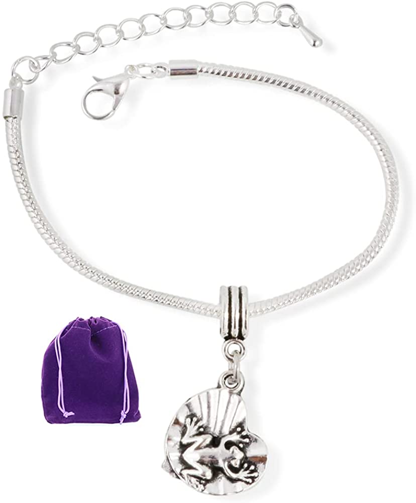 Frog on a Lily Pad Snake Chain Charm Bracelet-0