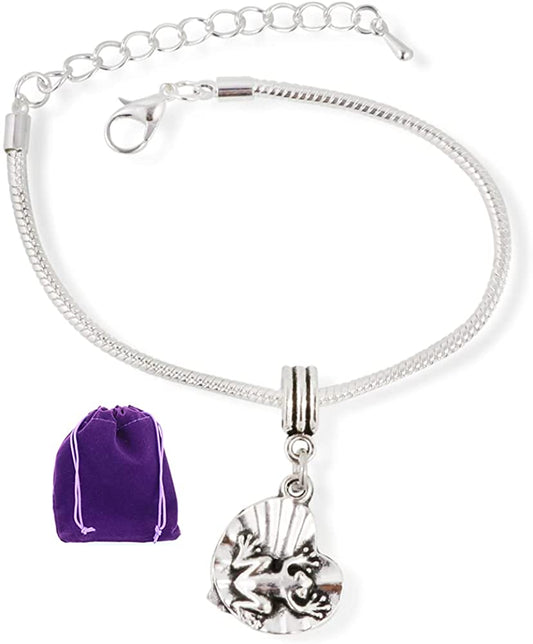 Frog on a Lily Pad Snake Chain Charm Bracelet-0
