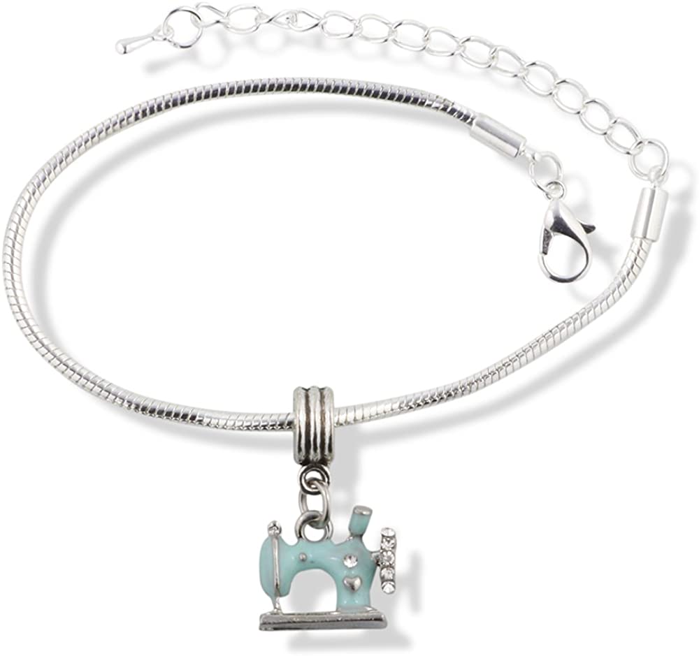 EPJ Sewing Machine Light Blue Snake Chain Charm Bracelet-0