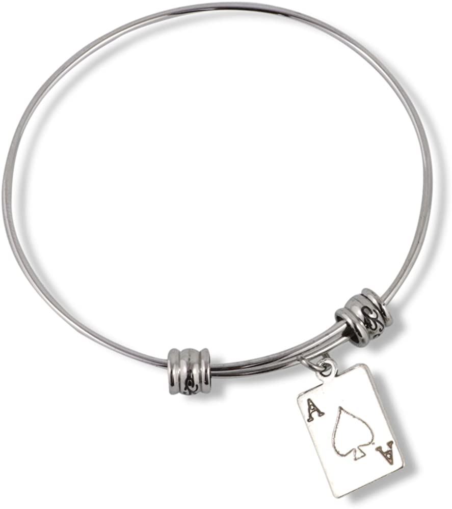 Ace Bracelet | Ace of Spades Bangle Bundled with Keychain Gift for Women Men Jewelry Playing Card Poker and Game Accessories-1