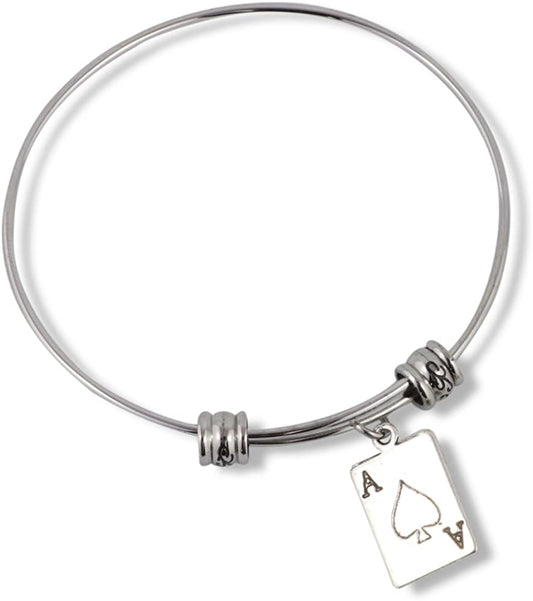 Ace Bracelet | Ace of Spades Bangle Bundled with Keychain Gift for Women Men Jewelry Playing Card Poker and Game Accessories-1