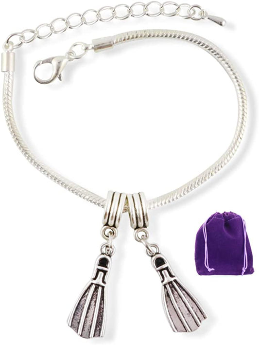 Scuba Diver Gifts | Diver Diving Flippers Stainless Steel Snake Chain Charm Bracelet a Great Scuba Bracelet for Women and Men-0