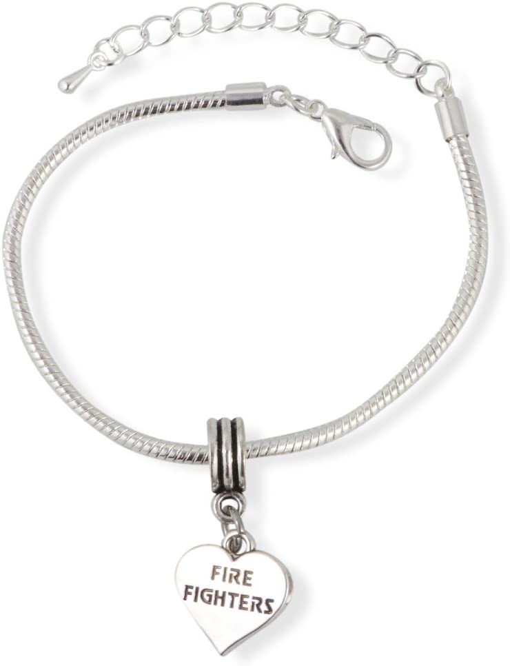 Emerald Park Jewelry Fire Fighters on a Heart Snake Chain Charm Bracelet-0