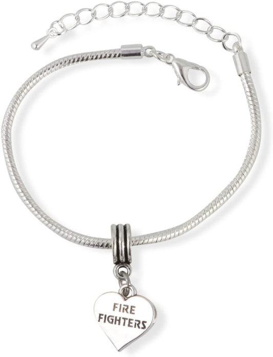 Emerald Park Jewelry Fire Fighters on a Heart Snake Chain Charm Bracelet-0