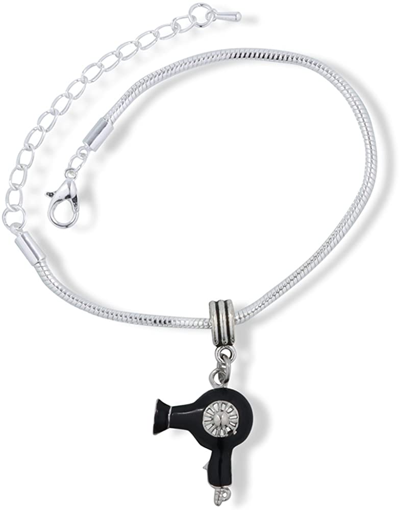 Black Hair Dryer Hair Stylist Snake Chain Charm Bracelet-0