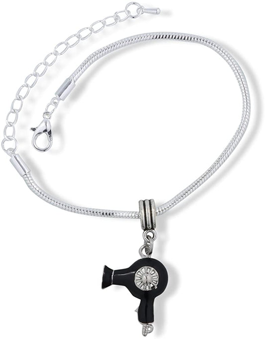 Black Hair Dryer Hair Stylist Snake Chain Charm Bracelet-0