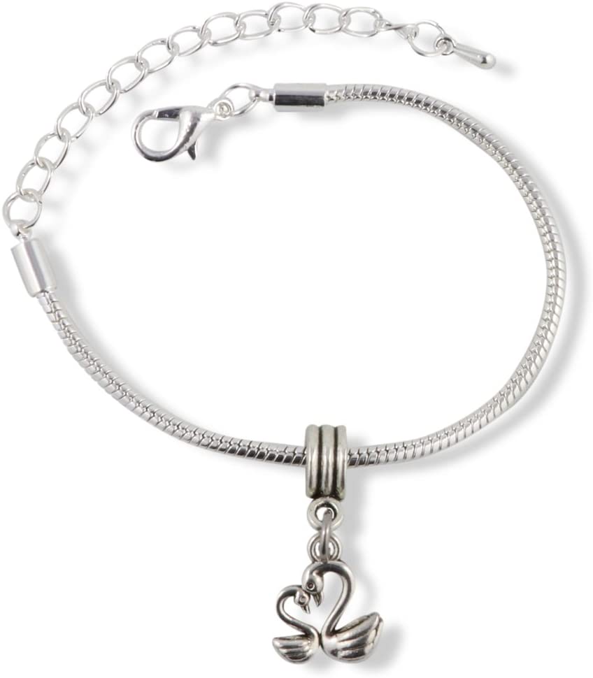 Emerald Park Jewelry Swans Two ( Big and Small ) Snake Chain Charm Bracelet-0