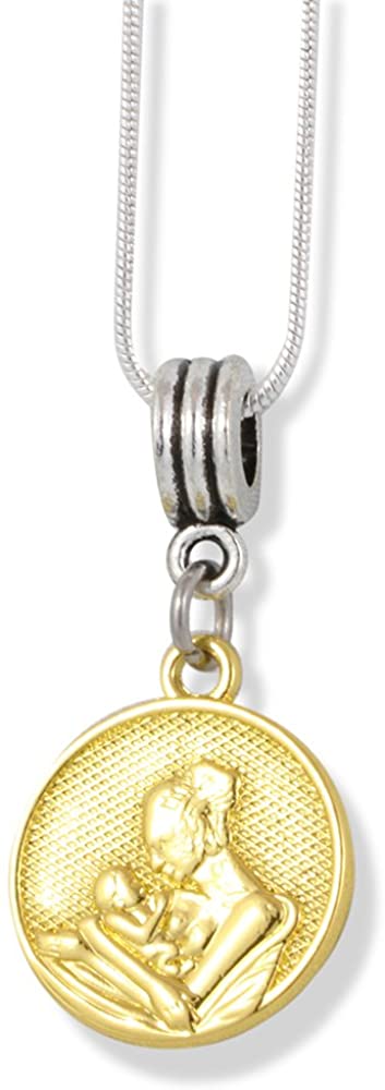 Mother and Child on Gold Coloured Charm Charm Snake Chain Necklace-0